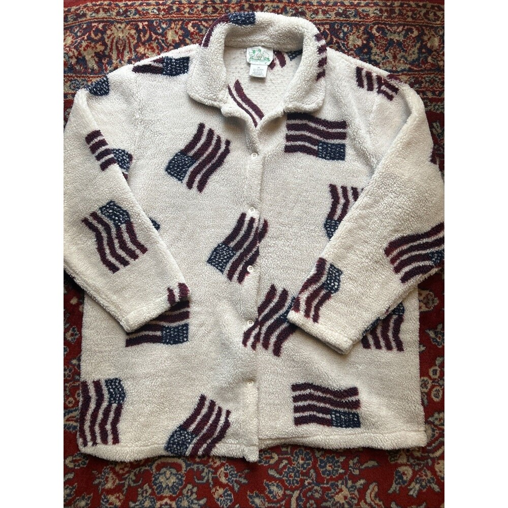 Quacker Factory 1X American Flag 4th of July USA Cardigan Sweater Fleece